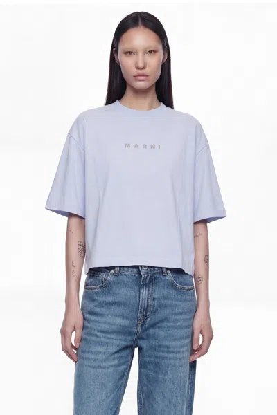 Marni Cropped Logo T-shirt In Gray