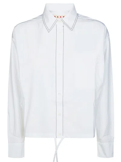 Marni Cropped Long Sleeve Shirt In White