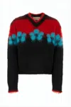 Marni Cropped Mohair Blend Sweater With Floral Accents In Multi