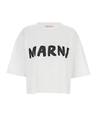 MARNI MARNI LOGO PRINTED CREWNECK CROPPED T-SHIRT
