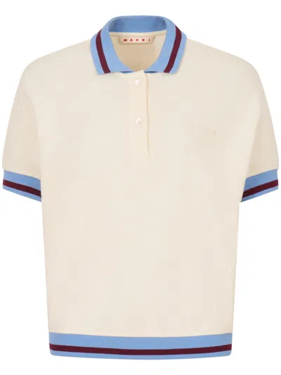 Marni Cropped Polo Shirt With Contrasting Ribbed Trims In Neutral