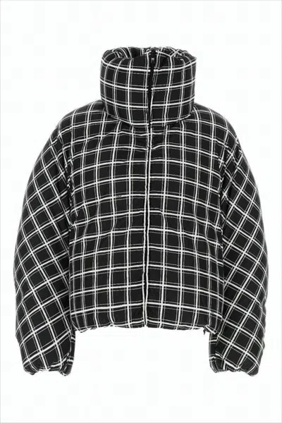 Marni Cropped Puffer Jacket With High Collar And Grid Check Pattern In Multi
