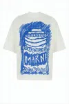 Marni Cropped Short-sleeved Cotton T-shirt With Artistic Back Print In White