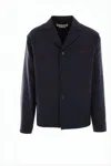 Marni Cropped Tailored Suit Jacket With Notched Lapel And Subtle Stitching In Blue
