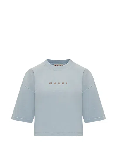 Marni Logo Cropped T-shirt In Gray