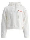 Marni Cropped White Logo Hoodie With Drawstring In White