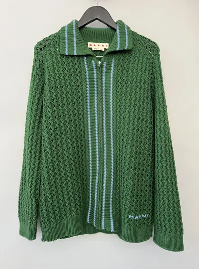 Pre-owned Marni Croquet Zip Up Cardigan In Green