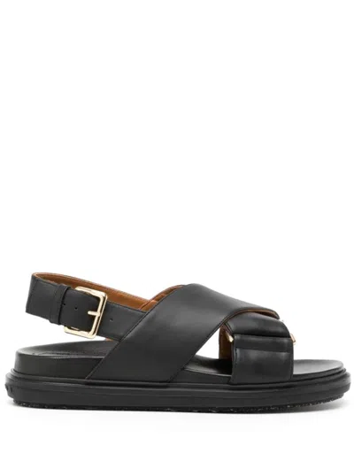 Marni Cross-strap Calf Leather Sandals In Black
