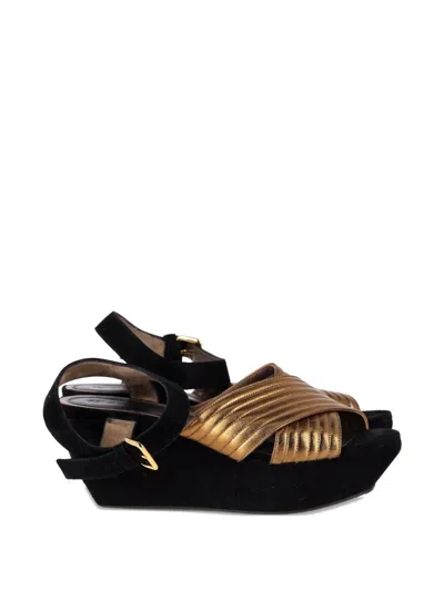 Pre-owned Marni Cross-strap Platform Sandals In Gold