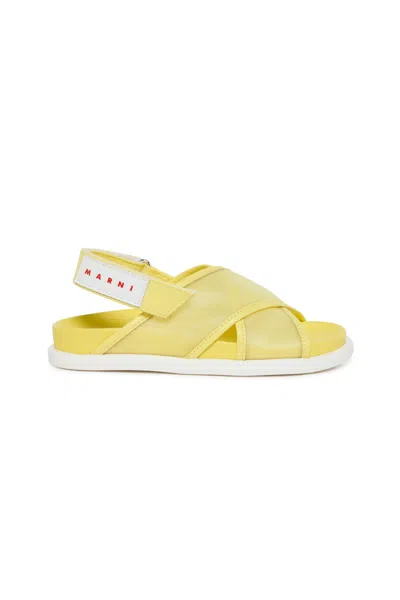 Marni Kids' Crossed Fussbett Sandals In Yellow