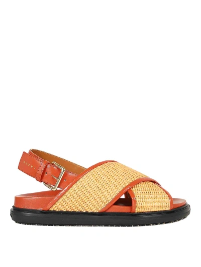 Marni Fussbett Raffia Crisscross Slingback Sandals In Orange