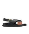 Marni Black & Brown Criss-cross Fussbett Sandals In Black