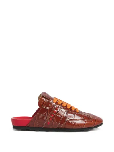 Marni Crown Croc-effect Leather Softy Soccer Slip-on Sneakers In Brown