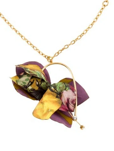 Pre-owned Marni Crystal & Fabric Flower Pendant Necklace, 27.75" In Multi