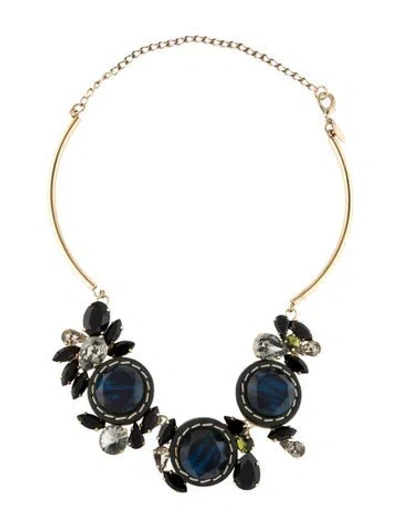 Pre-owned Marni Crystal & Leather Collar Necklace, 21" In Black/blue/green