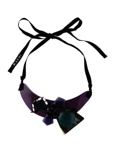 Pre-owned Marni Crystal & Resin Ribbon Collar Necklace, 54" In Blue/purple