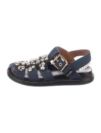 Pre-owned Marni Crystal Embellishments Flats In Blue