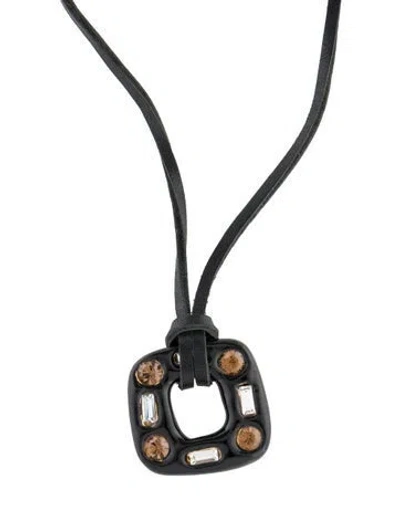 Pre-owned Marni Crystal, Enamel, & Leather Sparkle Pendant Necklace, 49"