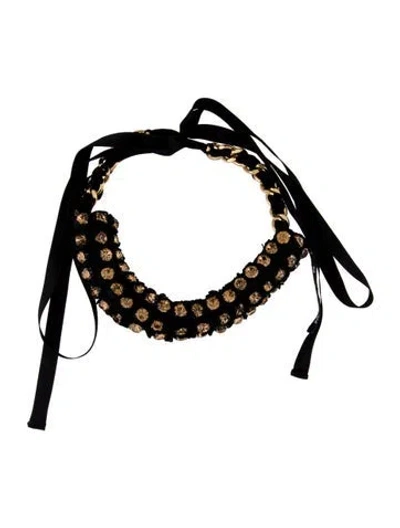 Pre-owned Marni Crystal, Fabric & Ribbon Collar Necklace, 54" In Black
