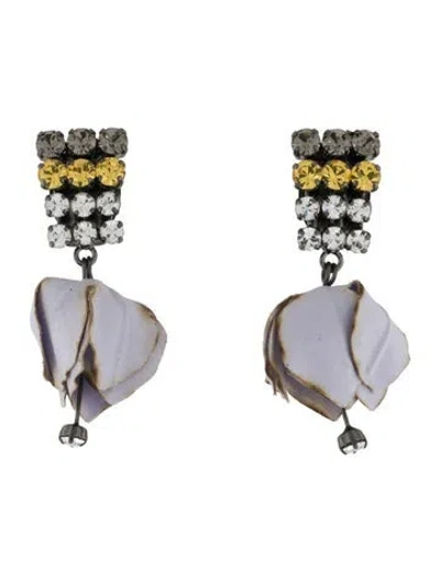 Pre-owned Marni Crystal Fabric Petals Drop Clip On Earrings In Multi