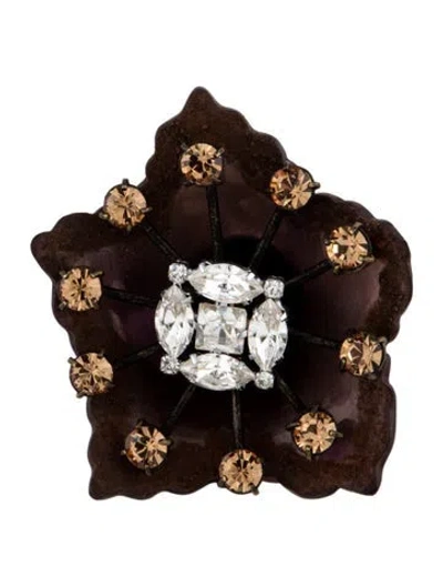 Pre-owned Marni Crystal, Horn & Leather Floral Brooch In Multicolor
