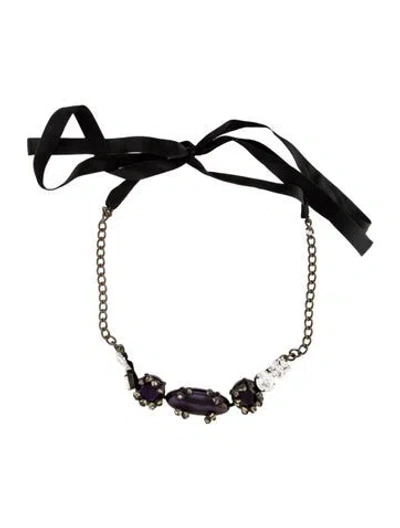 Pre-owned Marni Crystal, Horn, & Ribbon Collar Necklace, 76" In Purple