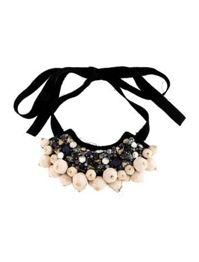 Pre-owned Marni Crystal, Resin, & Ribbon Statement Collar Necklace, 48" In Black/blue/green