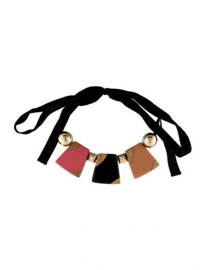 Pre-owned Marni Crystal, Resin & Wood Collar Necklace, 60" In Black/green/pink