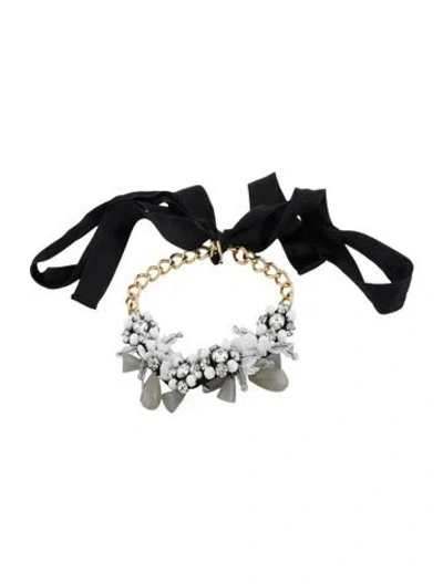 Pre-owned Marni Crystal, Resin, Ribbon & Bead Chain Collar Pendant Necklace, 38.5" In Multi
