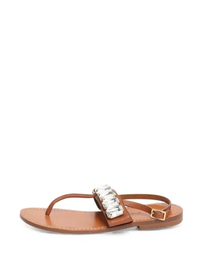 Pre-owned Marni Crystal T-strap Sandals In Brown
