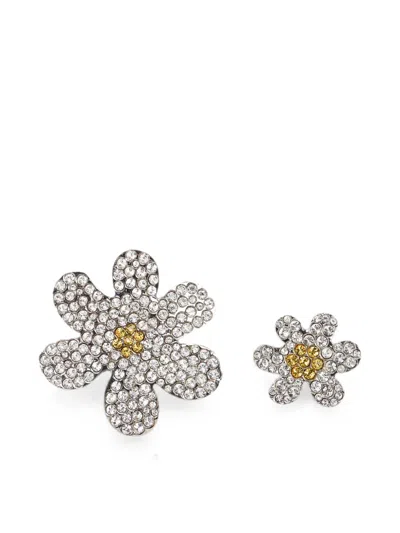 Marni Crystal-embellished Asymmetric Pins In Metallic