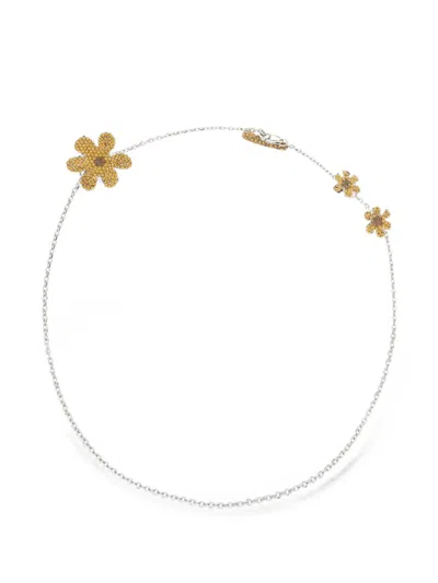 Marni Crystal-embellished Floral Necklace In Silver