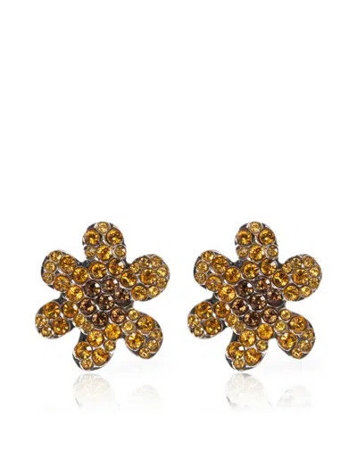 Marni Crystal-embellished Flower Earrings In Gold