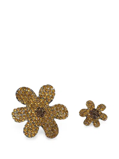 Marni Crystal-embellished Flower Pins In Gold