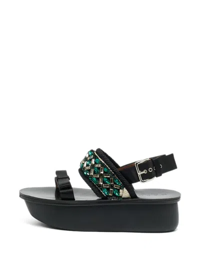 Pre-owned Marni Crystal-embellished Slingback Sandals In Black