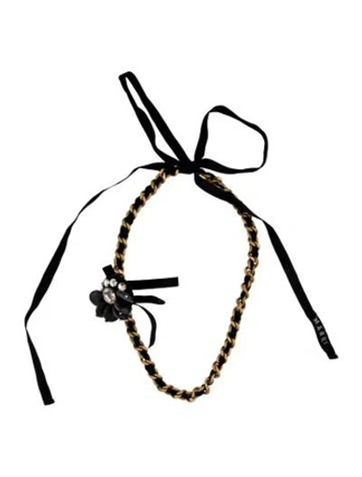 Pre-owned Marni Crystal,resin & Ribbon Collar Necklace, 70" In Black