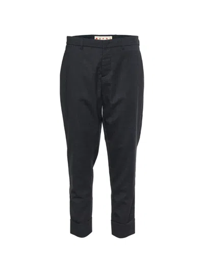 Pre-owned Marni Cuffed Wool Tailored Trousers In Gray