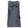Marni Cupro Twill Ruffle Crew Neck Tunic Mini Dress In Grey