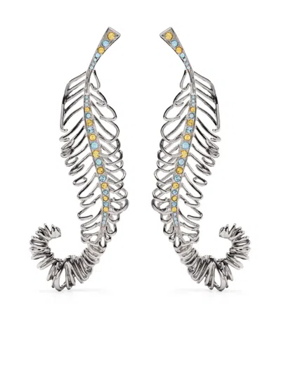 Marni Curved Feather Earrings In Silver