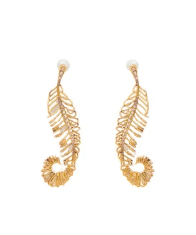 Marni Curved Metal Feather Earrings In Gold
