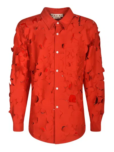 Marni Cut Out Detailed Boxy Fit Shirt In Red
