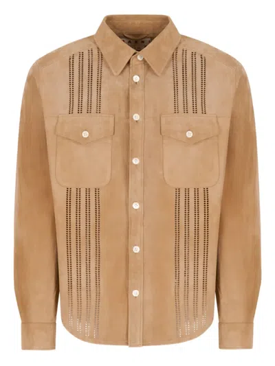 Marni Brown Suede Shirt With Cut-out Detailing