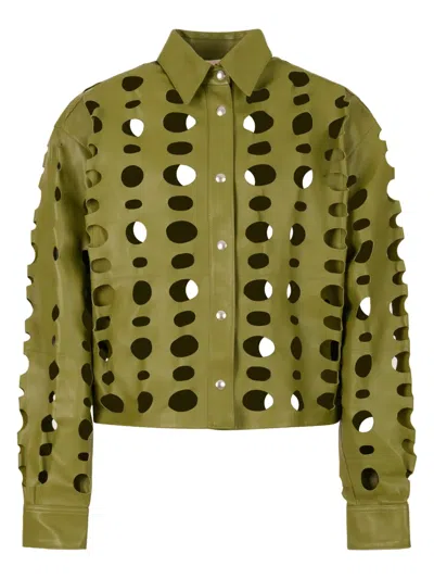 Marni Cut-out Leather Shirt In Green