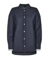 Marni Womens 00b99 Contrast-cuff Relaxed-fit Wool Shirt In Blue
