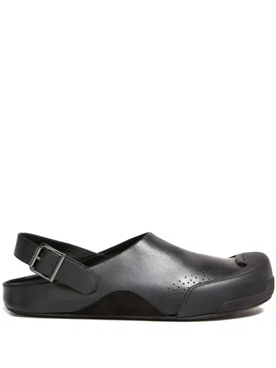 Marni Rubber And Suede-trimmed Leather Clogs In Black