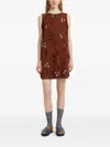 Marni Daisy-appliqué Studded Mini Dress In Brown