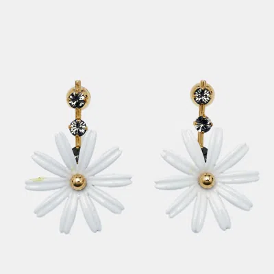 Marni Daisy Crystals White Coated Gold Tone Bar Earrings