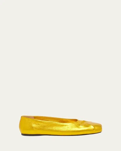Marni Little Bow Leather Ballet Flats In Yellow