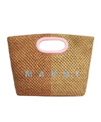 Marni Dark And Light Brown Paper Raffia Seaside Clutch