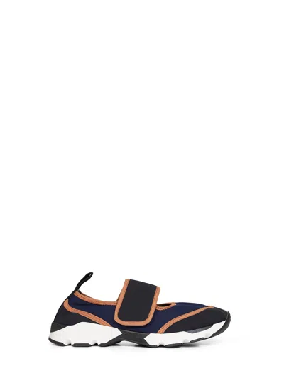 Marni Dark Blue And Black Mary Jane Running Polyamide Sneakers In Multi